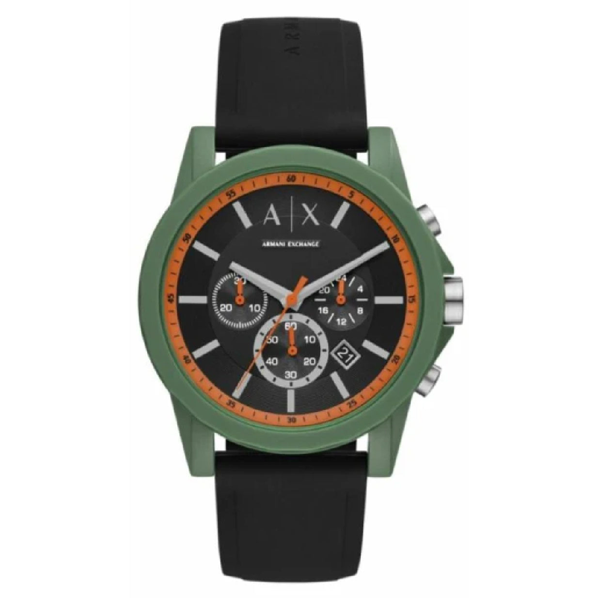 Armani Exchange Outerbanks Chronograph Black Dial Black Silicone Strap Watch For Men - AX1348