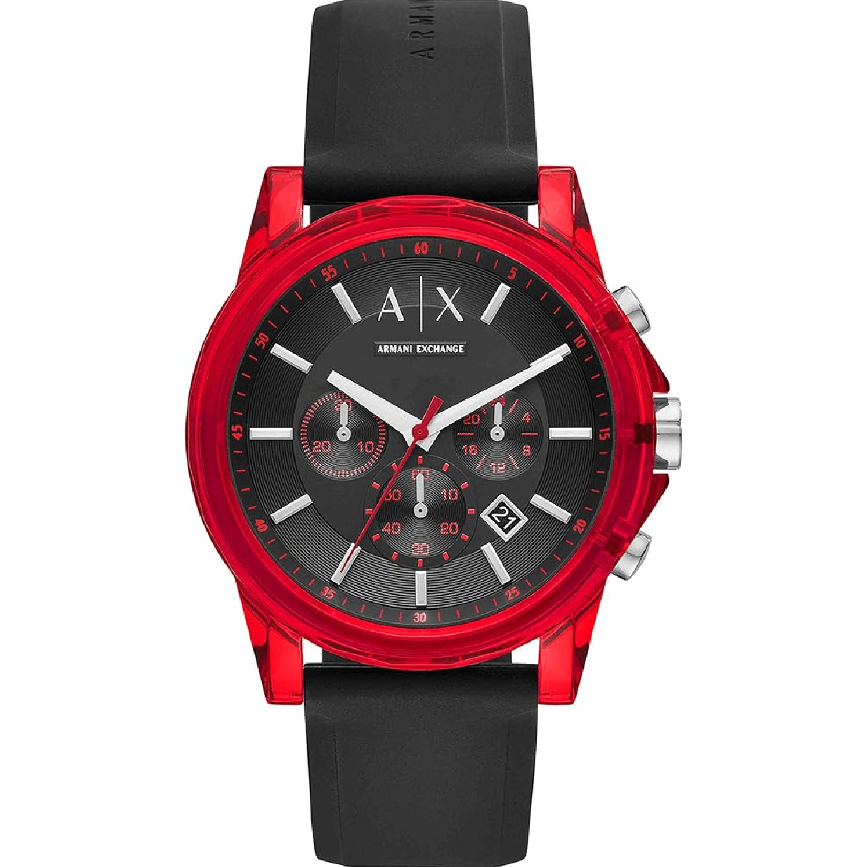 Armani Exchange Outerbanks Chronograph Black Dial Black Silicone Strap Watch For Men - AX1338