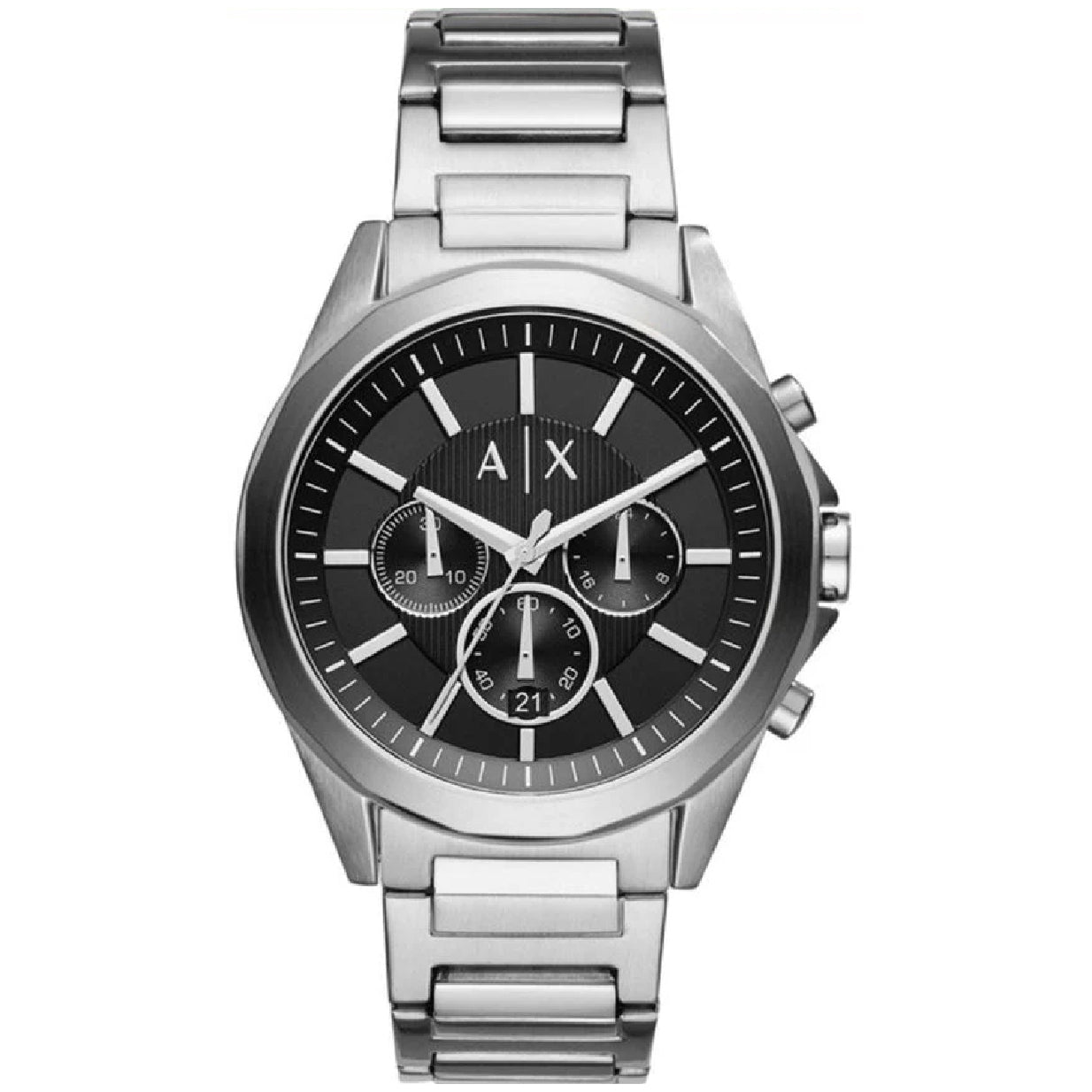 Armani Exchange Drexler Chronograph Black Dial Silver Steel Strap Watch for Men - AX2600