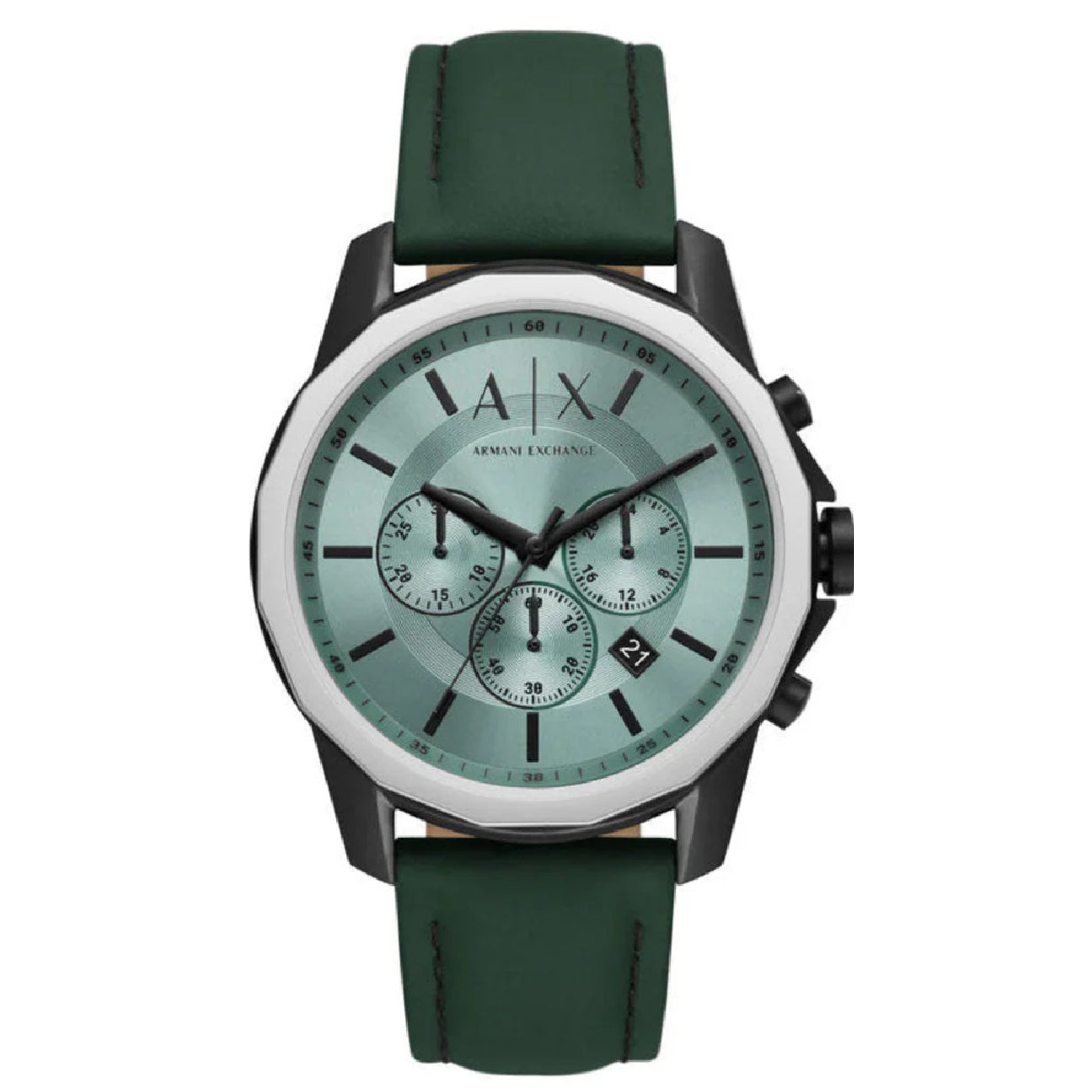Armani Exchange Banks Chronograph Green Dial Green Leather Strap Watch For Men - AX1725