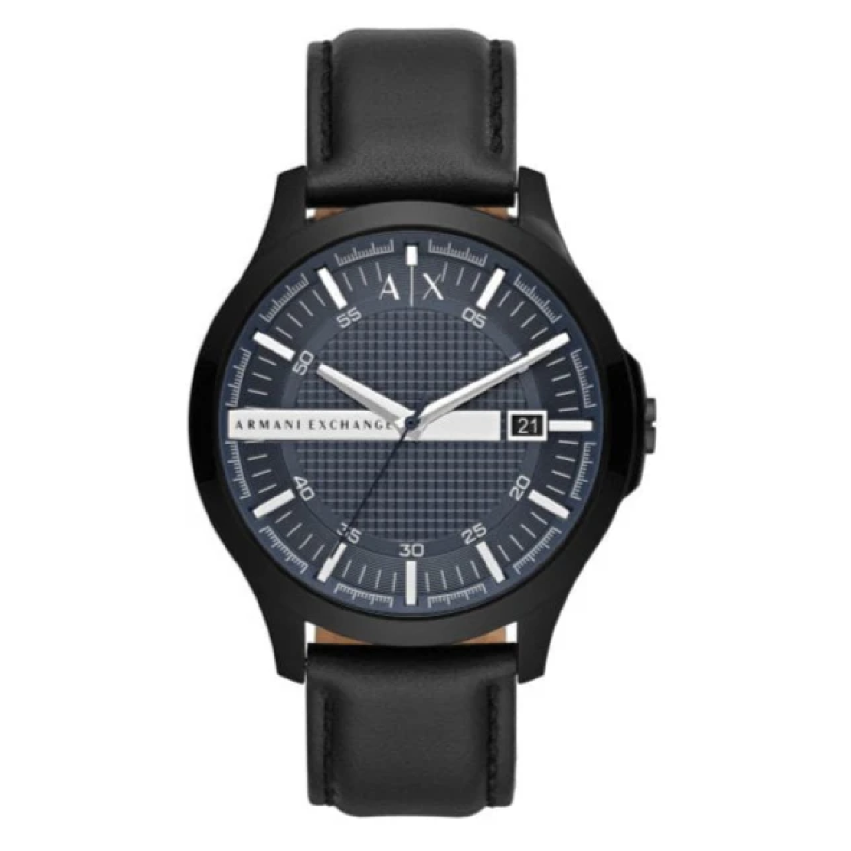 Armani Exchange Hampton Quartz Blue Dial Black Leather Strap Watch for Men - AX2411