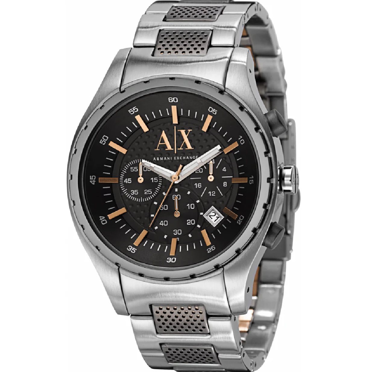 Armani Exchange Chronograph Black Dial Silver Steel Strap Watch For Men - AX1093