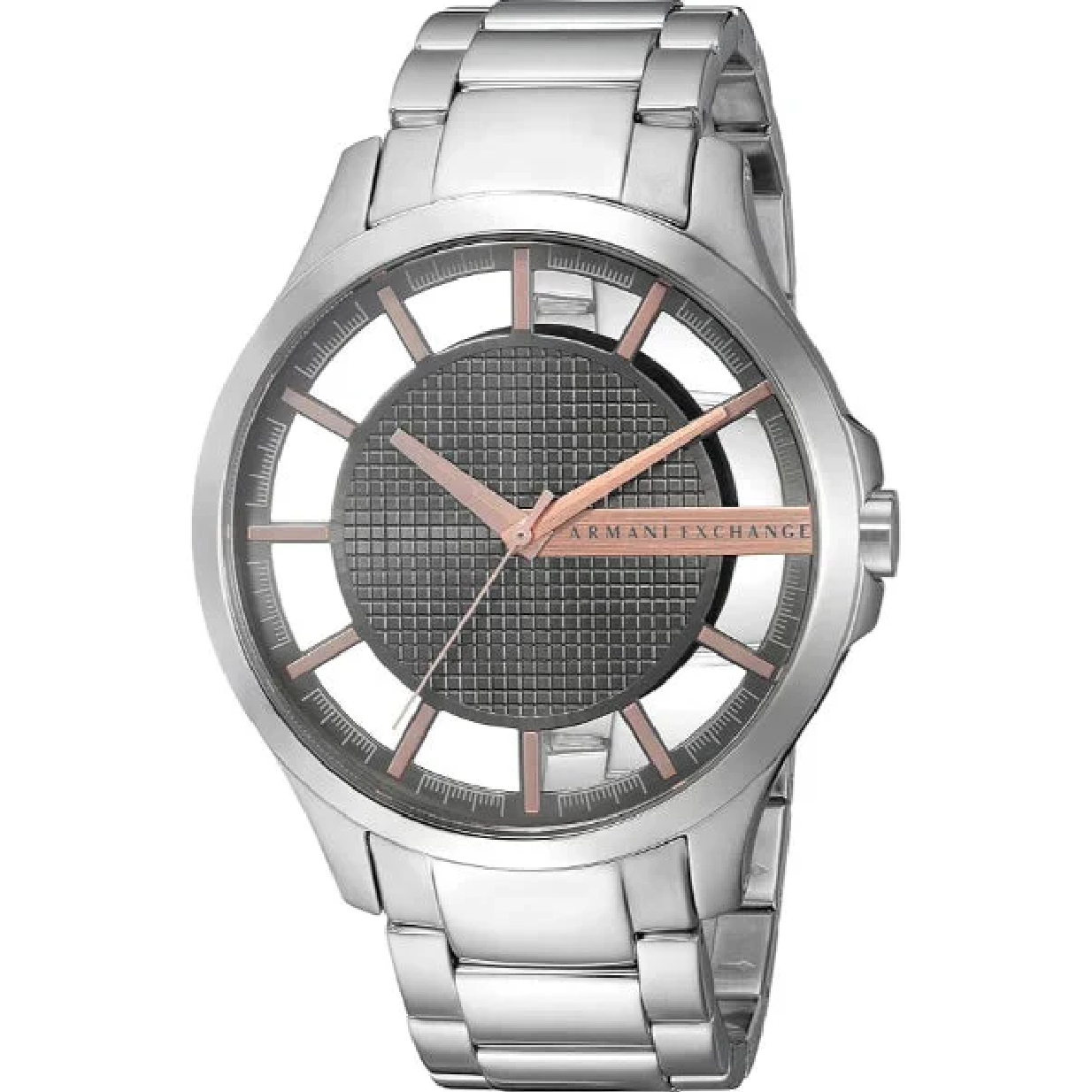 Armani Exchange Hampton Chronograph Skeleton Black Dial Silver Steel Strap Watch For Men - AX2199