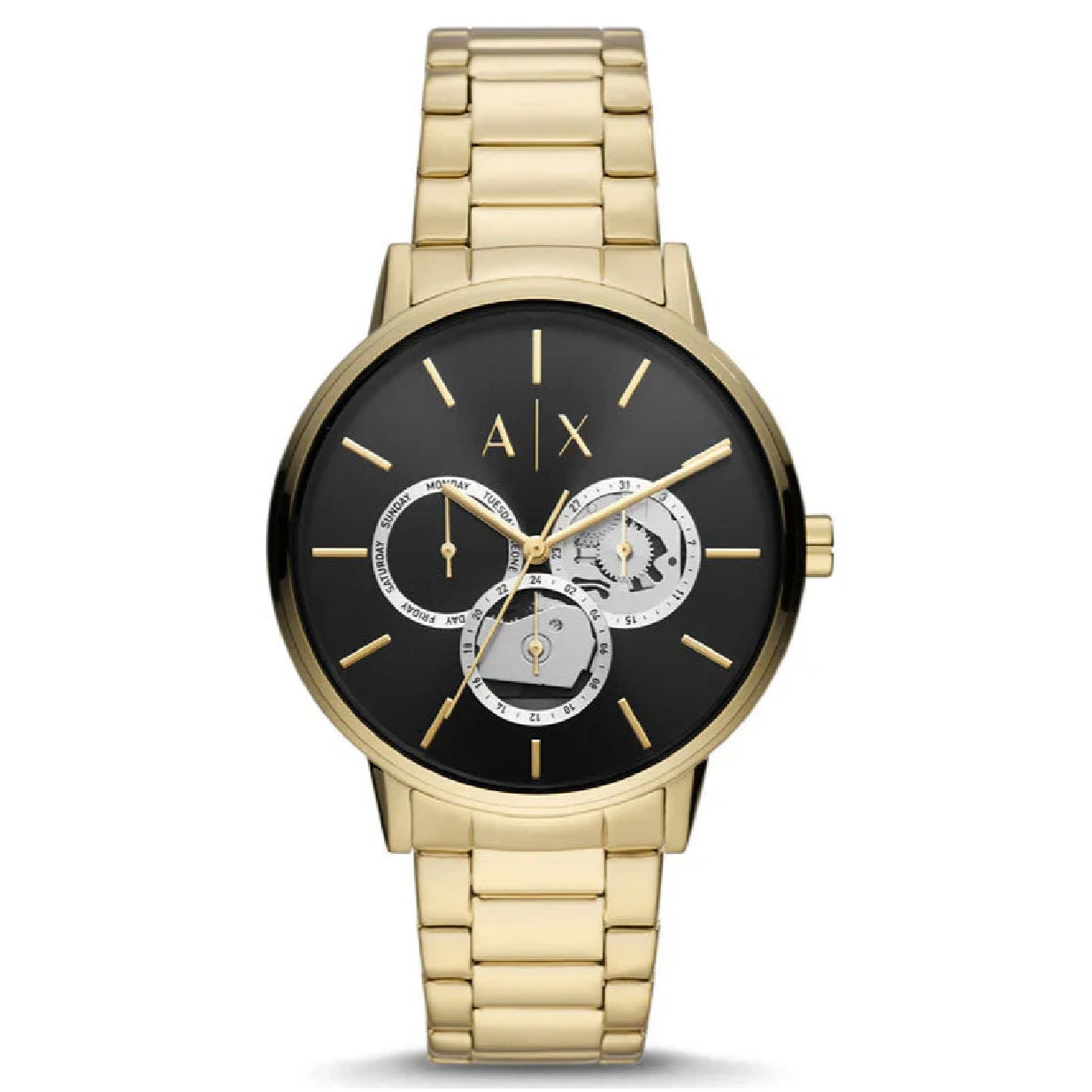 Armani Exchange Cayde Chronograph Black Dial Gold Steel Strap Watch for Men - AX2747