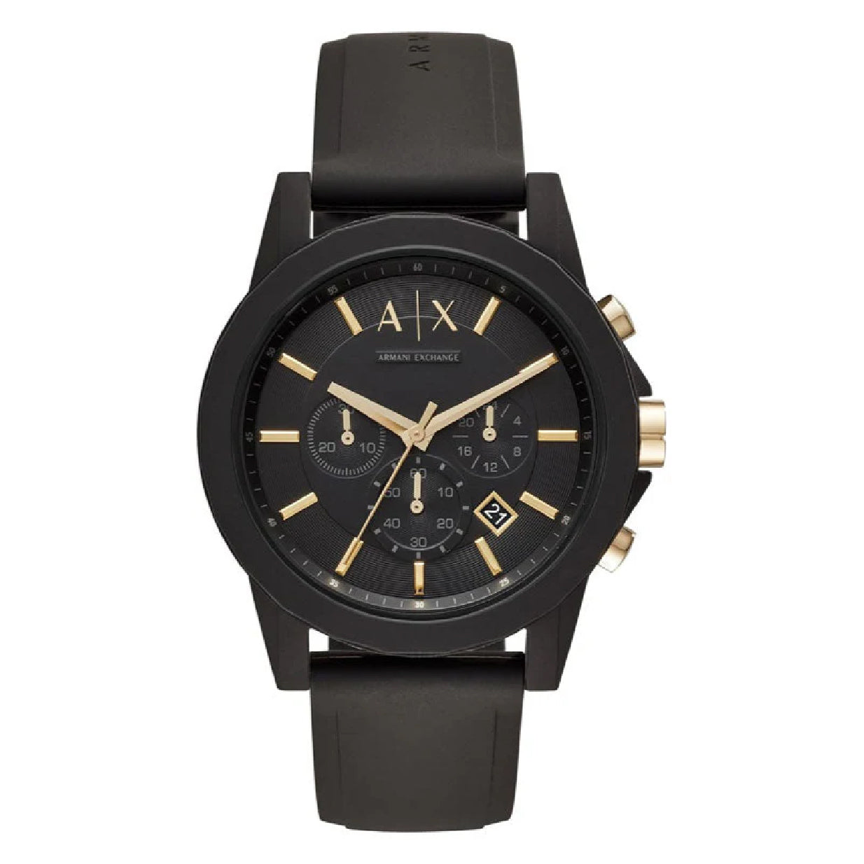 Armani Exchange Outerbanks Chronograph Black Dial Black Steel Strap Watch For Men - AX7105