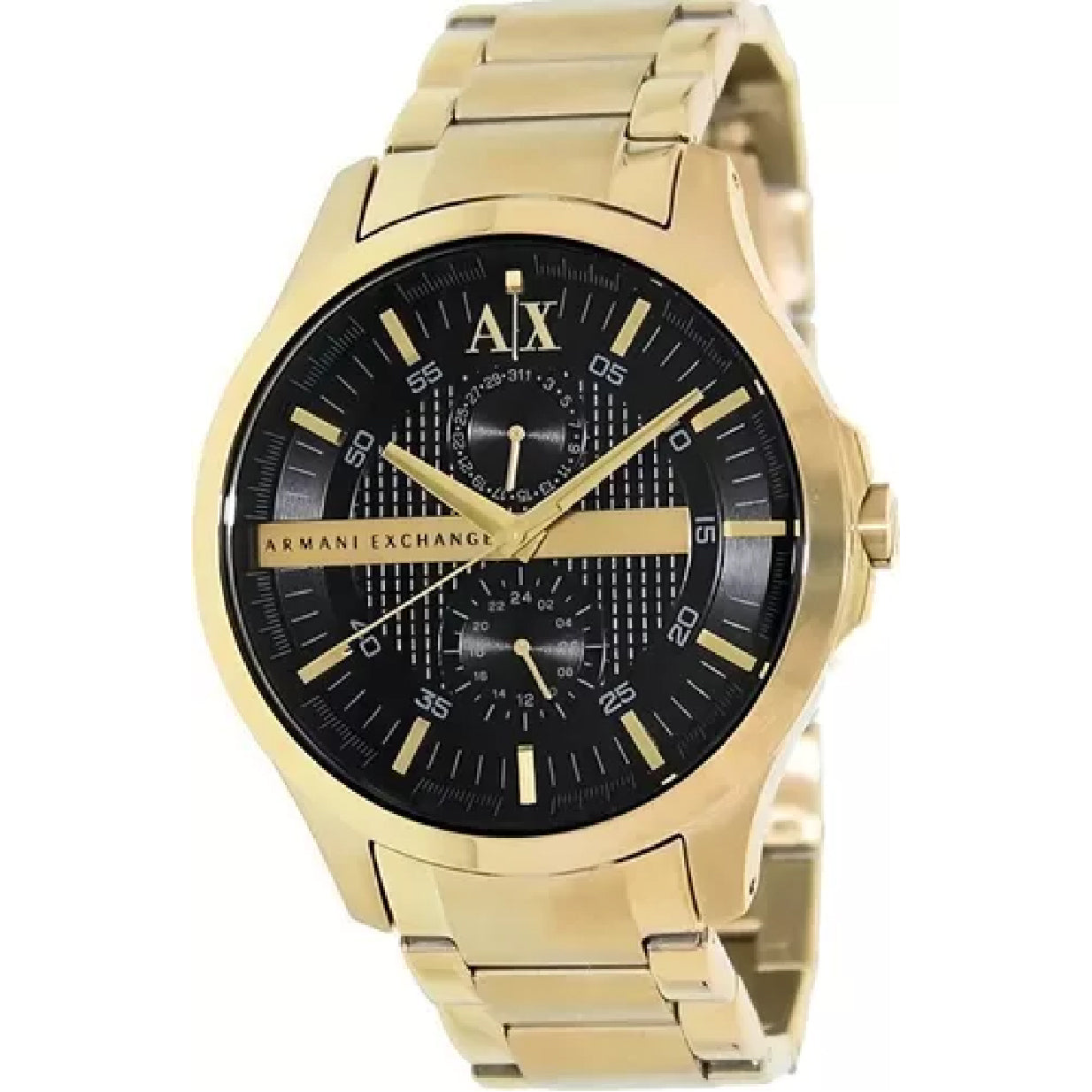 Armani Exchange Hampton Chronograph Black Dial Gold Steel Strap Watch For Men - AX2122