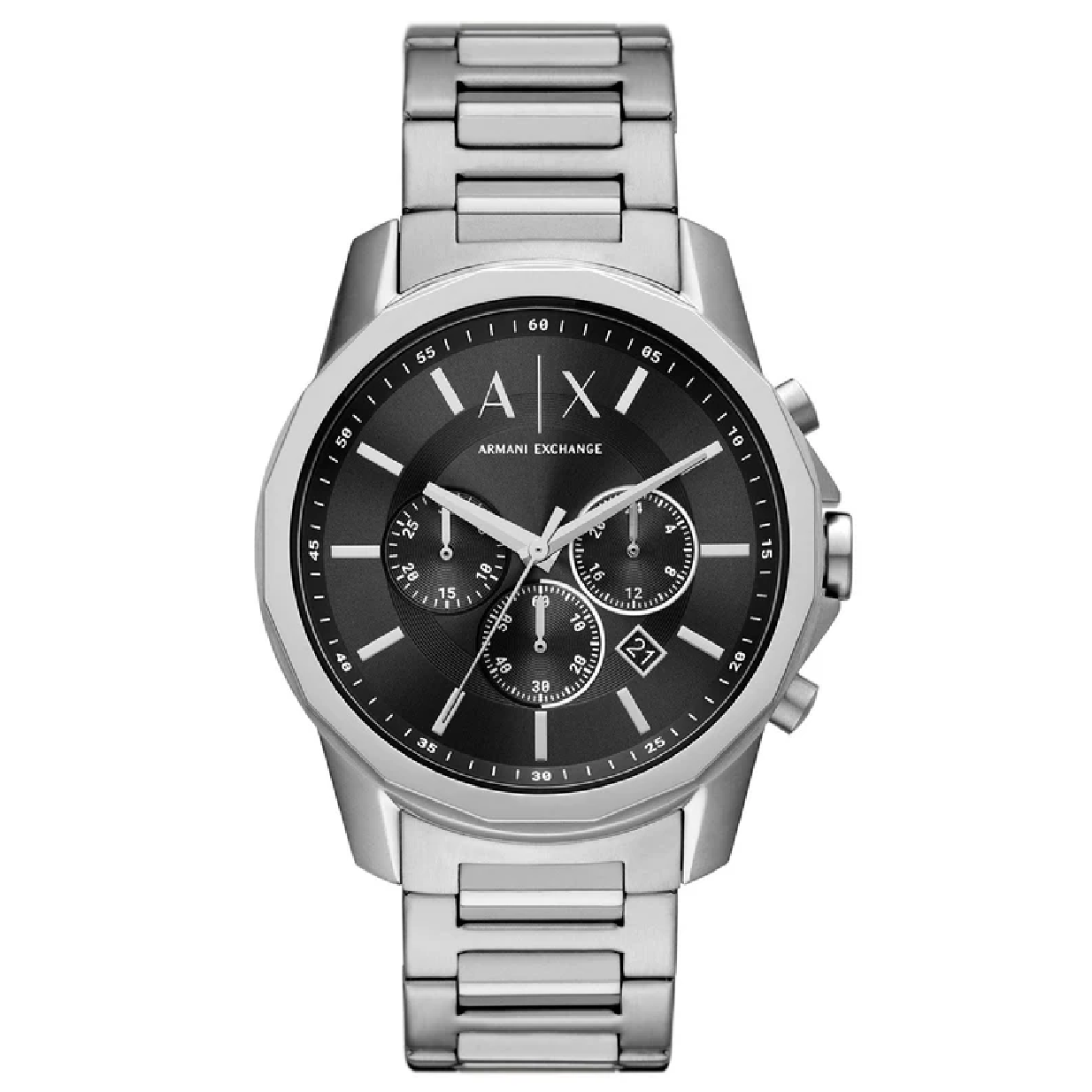Armani Exchange Banks Chronograph Black Dial Silver Steel Strap Watch For Men - AX1720