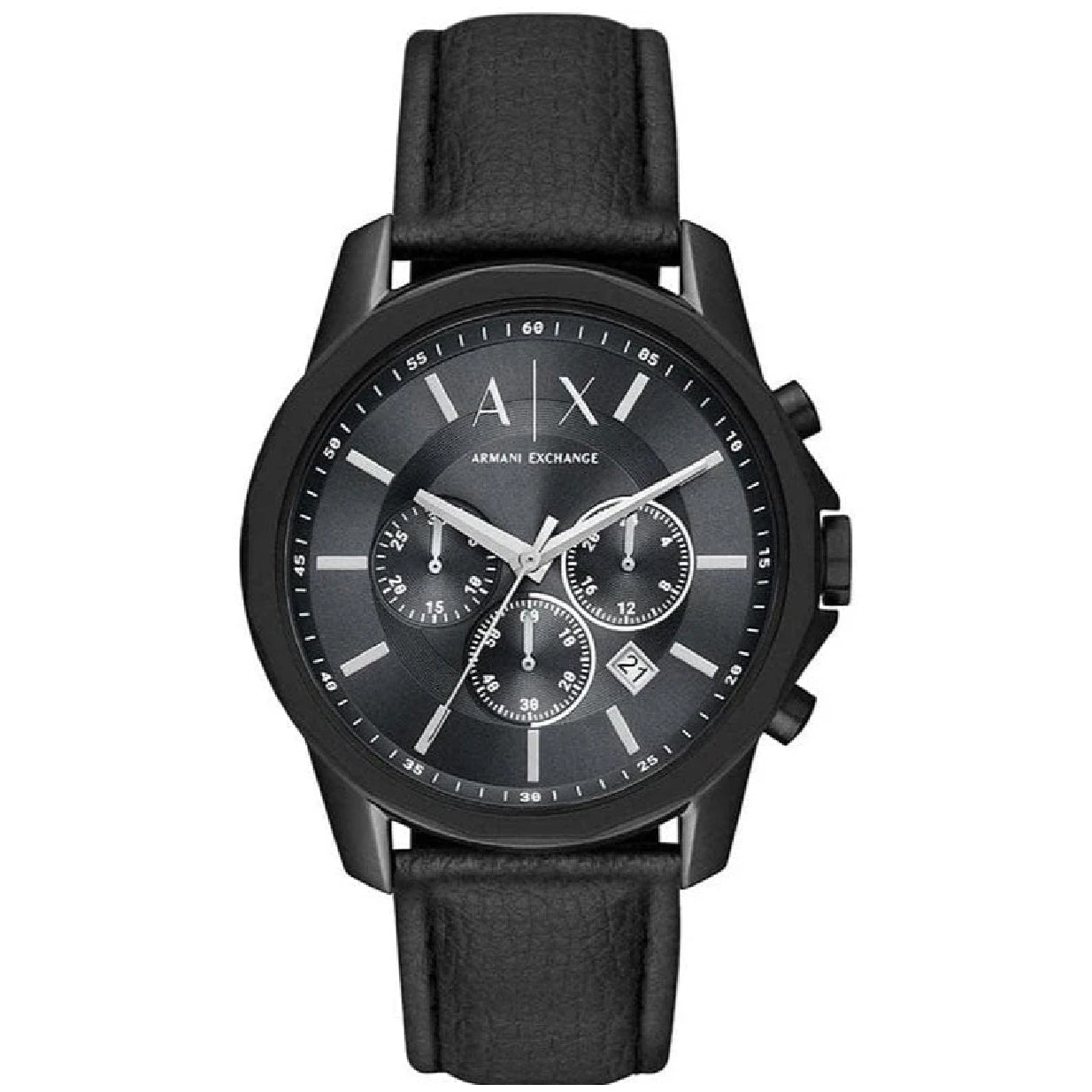 Armani Exchange Banks Chronograph Black Dial Black Leather Strap Watch For Men - AX1724