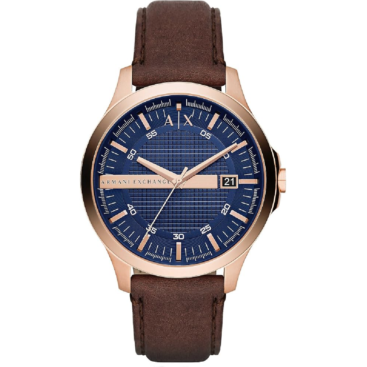 Armani Exchange Hampton Chronograph Blue Dial Brown Leather Strap Watch For Men - AX2172