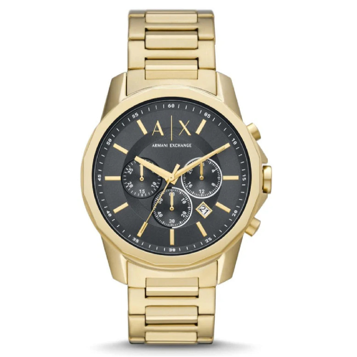 Armani Exchange Banks Chronograph Black Dial Gold Steel Strap Watch For Men - AX1721