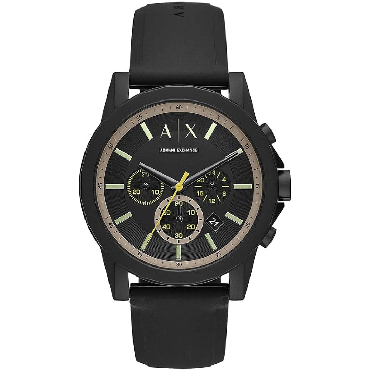 Armani Exchange Outerbanks Chronograph Black Dial Black Silicone Strap Watch For Men - AX1343
