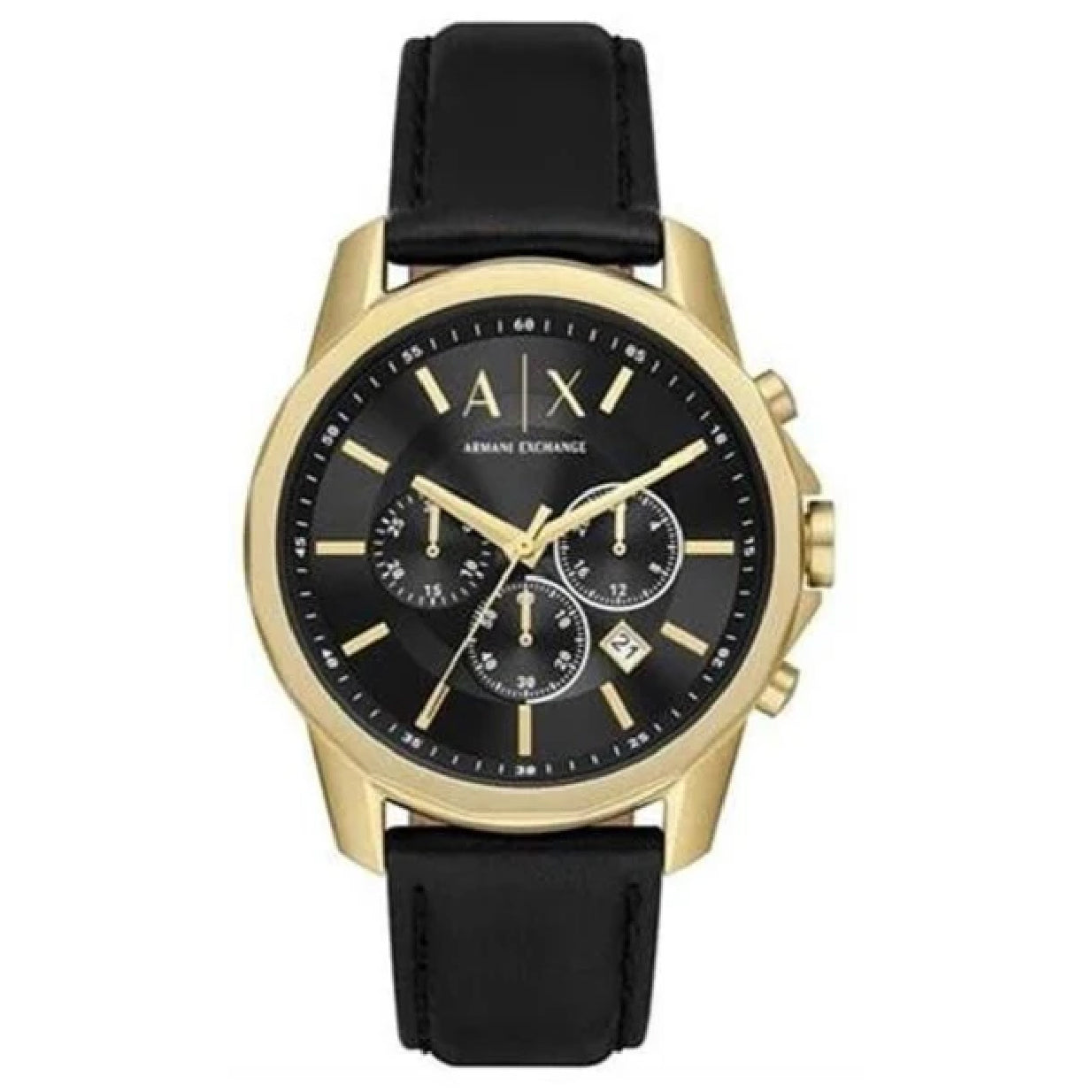 Armani Exchange Outerbanks Chronograph Black Dial Black Leather Strap Watch For Men - AX7133