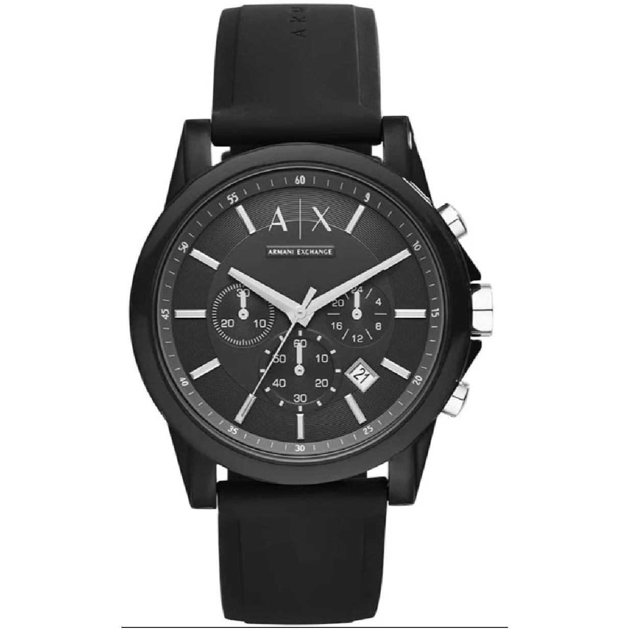 Armani Exchange Outerbanks Chronograph Black Dial Black Silicone Strap Watch For Men - AX1326