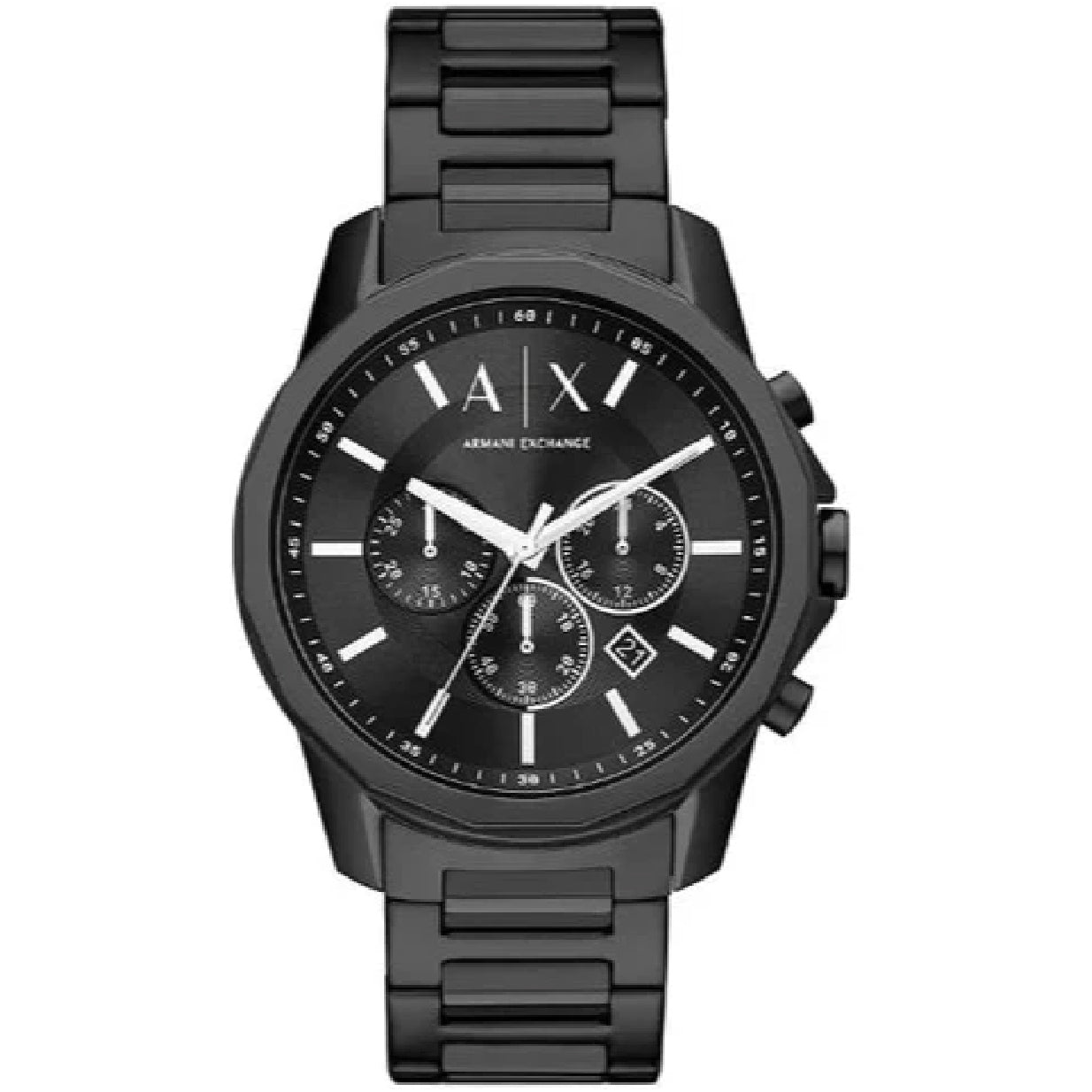 Armani Exchange Banks Chronograph Black Dial Black Steel Strap Watch For Men - AX1722