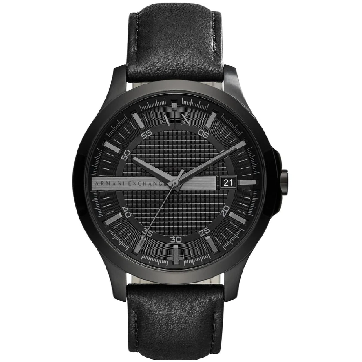 Armani Exchange Hampton Chronograph Black Dial Black Leather Strap Watch For Men - AX2400