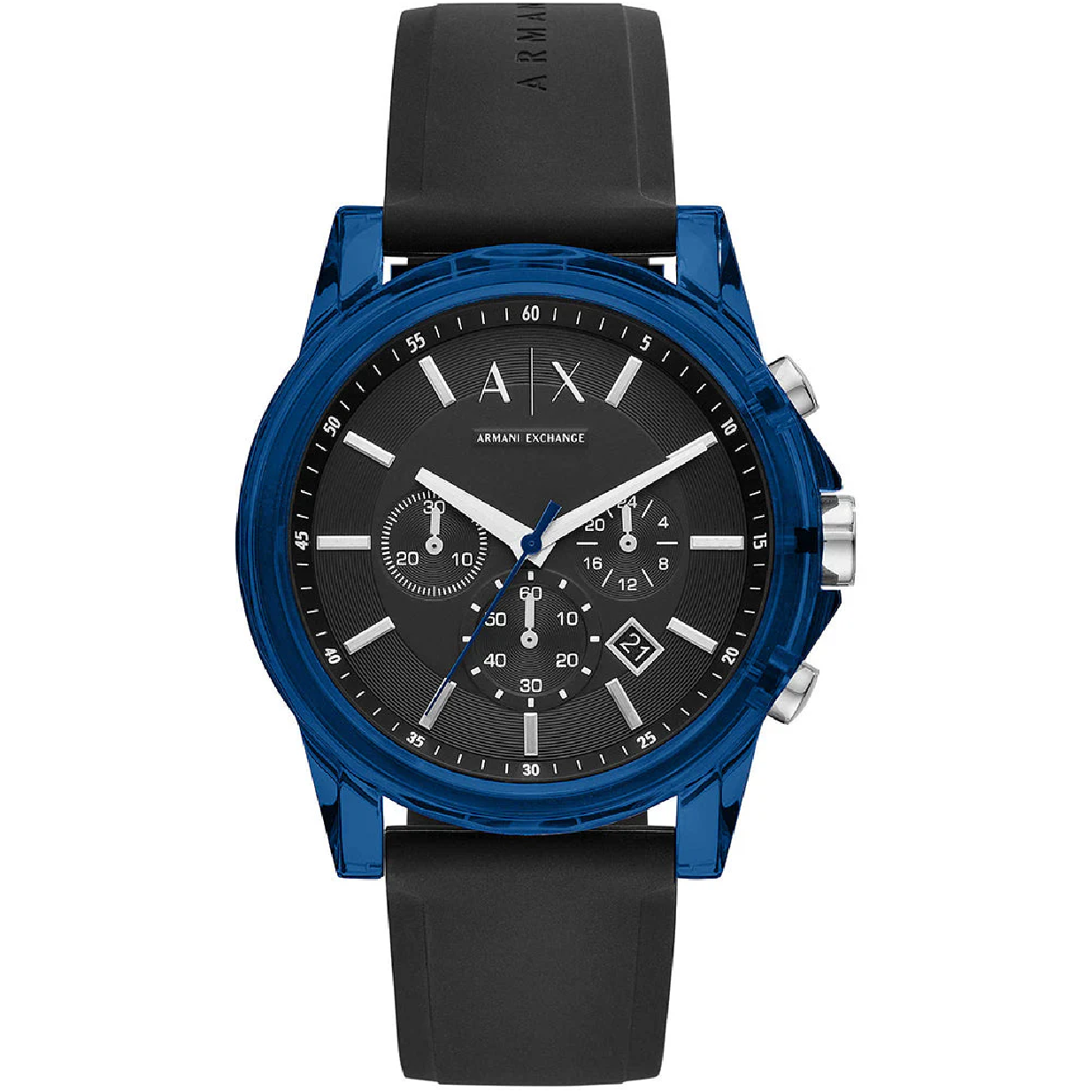 Armani Exchange Outerbanks Chronograph Black Dial Black Silicone Strap Watch For Men - AX1339