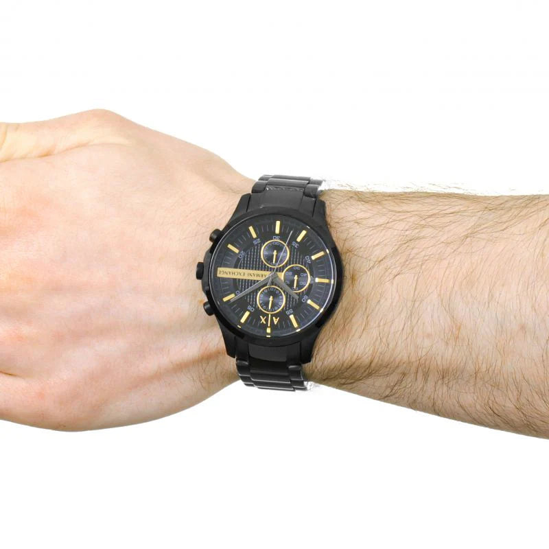 Armani Exchange Hampton Chronograph Black Dial Black Steel Strap Watch For Men - AX2121