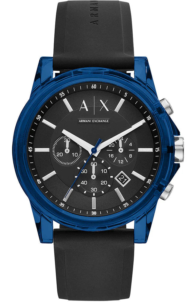 Armani Exchange Outerbanks Chronograph Black Dial Black Silicone Strap Watch For Men - AX1339