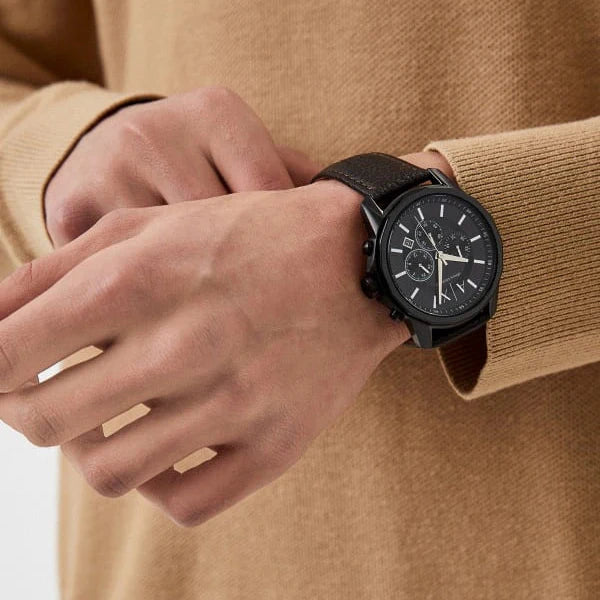 Armani Exchange Outerbanks Chronograph Black Dial Brown Leather Strap Watch For Men - AX1732