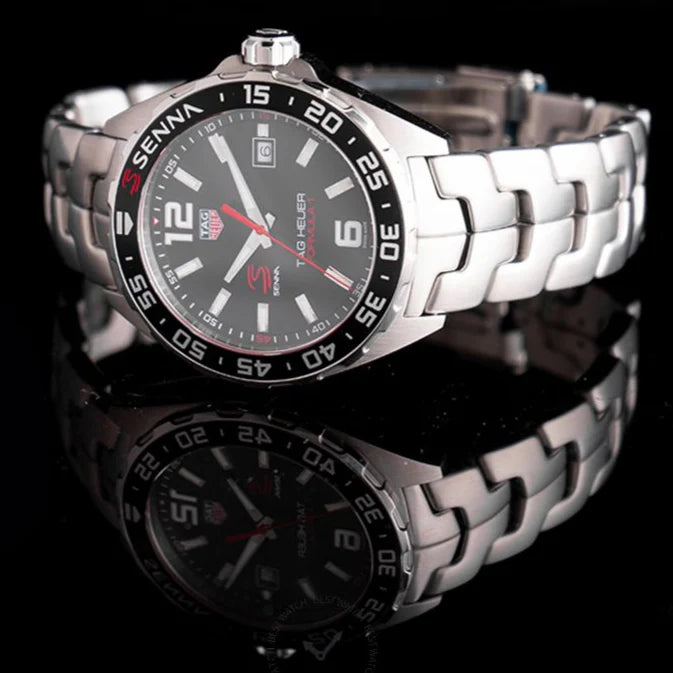 Tag Heuer Formula 1 Senna Limited Edition Black Dial Silver Steel Strap Watch for Men - WAZ1012.BA0883