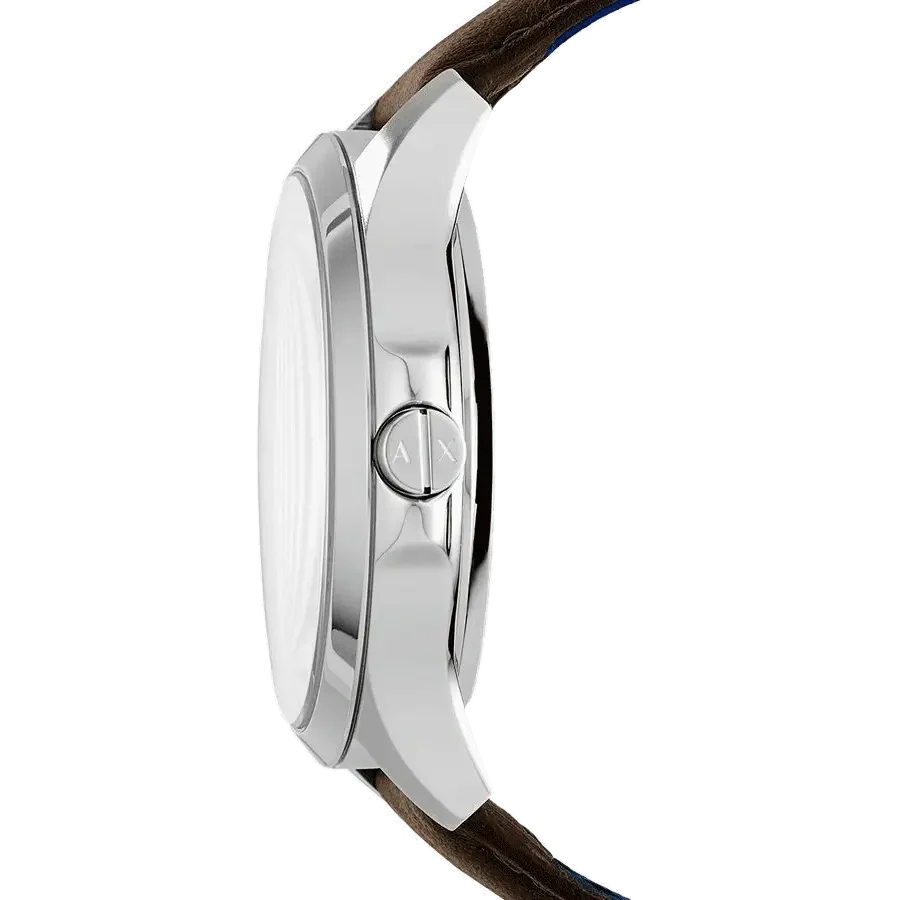 Armani Exchange Hampton Chronograph White Dial Brown Leather Strap Watch For Men - AX2187