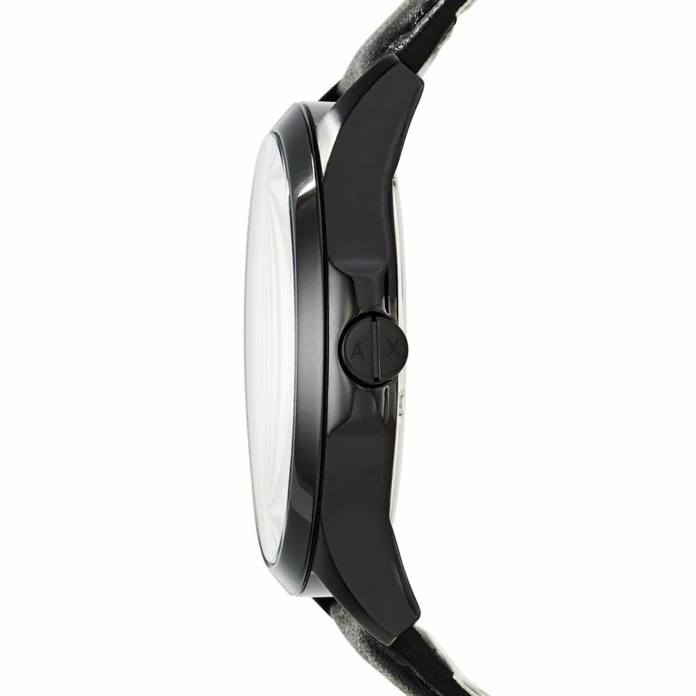 Armani Exchange Hampton Chronograph Black Dial Black Leather Strap Watch For Men - AX2400