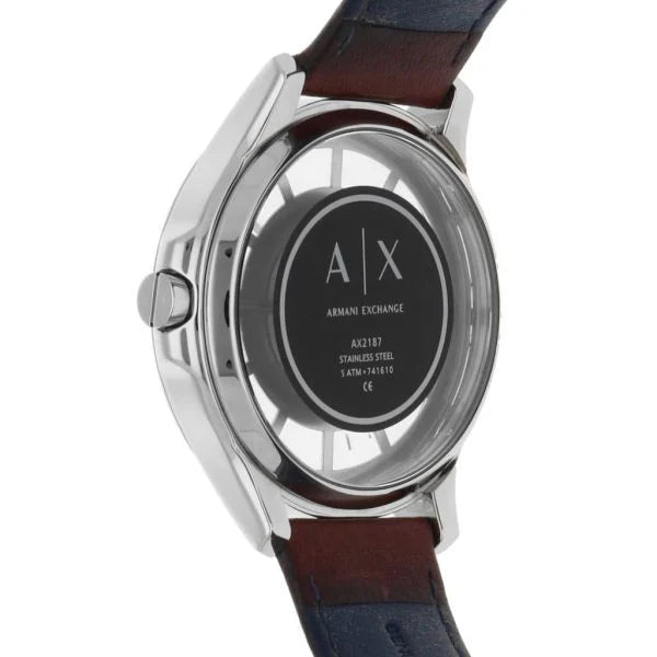 Armani Exchange Hampton Chronograph White Dial Brown Leather Strap Watch For Men - AX2187