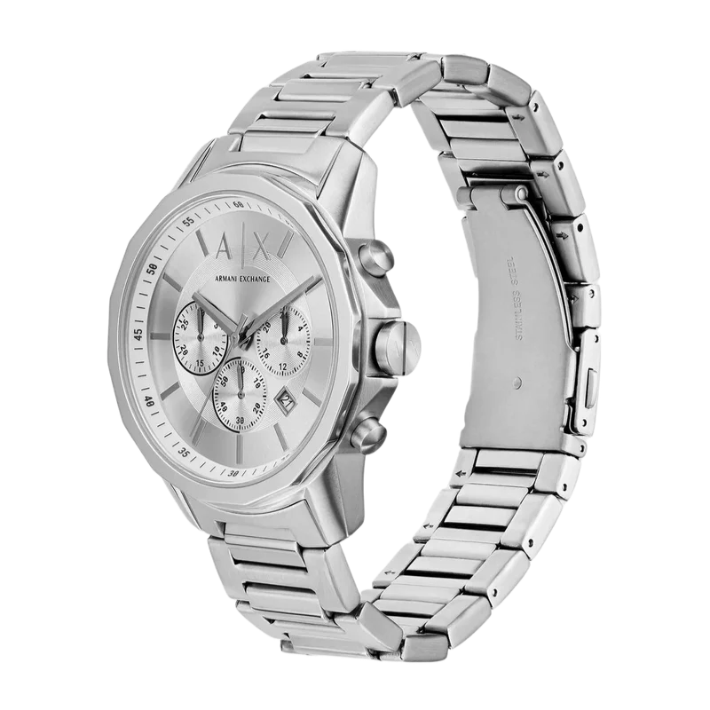 Armani Exchange Outerbanks Chronograph Silver Dial Silver Steel Strap Watch For Men - AX7141