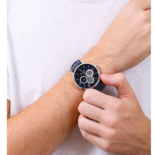 Armani Exchange Cayde Chronograph Blue Dial Blue Leather Strap Watch for Men - AX2746  2 sold in last 8 hours